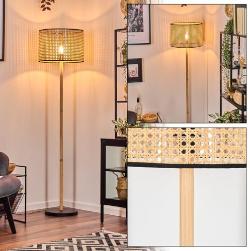 HOFSTEIN Stehleuchte Ramila, Stehlampe im skandinavischen Design, Boho-Style mit Schirm aus Ratten/Wiener Geflecht Ø 40cm, E27, Höhe 166,5cm, Fußschalter - Wohnzimmer, Schlafzimmer, Esszimmer, Flur