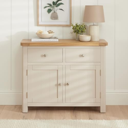 The Furniture Market Marbury Putty Grey | Painted Medium Oak Sideboard | Wooden Storage Cabinet | 2 Drawers | 2 Cupboards | Adjustable Shelves | Fully Assembled | H 770 x W 960 x D 350mm