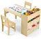 Clevich Kindertisch mit 2 Stühlen Kindertisch mit Stauraum Kinder Tisch Stuhl Set Holz Maltisch Schreibtisch mit Papierrolle und 4 Aufbewahrungskiste Kindersitzgruppe für Kinderzimmer Gelb