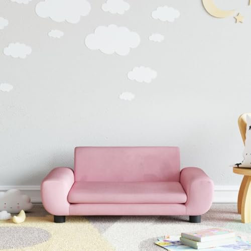 Myheimly Kindersofa, Couch für Kinder, Kindercouch mit runden Kanten, Kindersessel Minisofa Polstersofa Kindermöbel Sofa Kinderzimmer Rosa 70x45x33 cm Samt