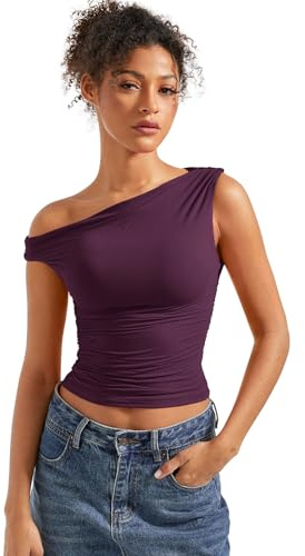 SUUKSESS Women Off Shoulder Tops Sleeveless Shirts Y2K Trendy Vest Going Out Crop Tank Top