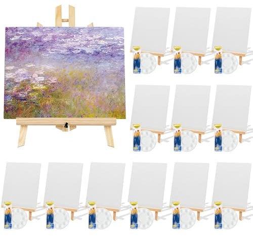 156 PCS Professional Painting Set with Easels, 12 Wood Easels,12 Drawing Boardart and 12 Palette, 120 Brushes with Nylon Brush Head, Painting Supplies kitfor Kids & Adults to Painting Party