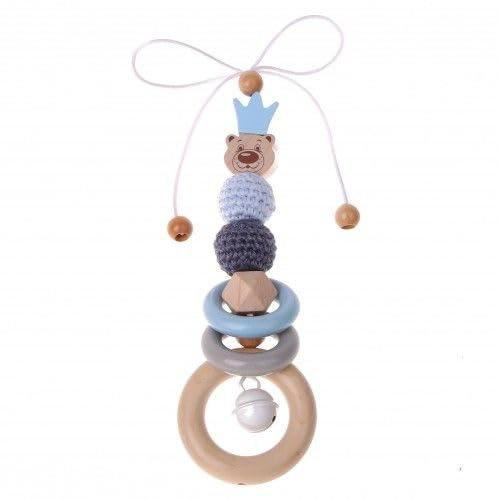 Kinderwagen-Anhänger Bastelset, Bär, Krone, blau, Ahornholz, natur, schweiß-, speichelfest und farbecht