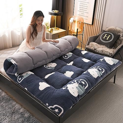 Extra dicke Futon-Matratze für Einzel-/Doppelbett, aufrollbar, weich, tragbar, Matratzenauflage mit rutschfesten Riemen, Bodenliege für Erwachsene/Jugendliche, 90 x 200 cm
