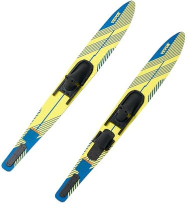 VEVOR Combo Skis Nautiques 170,2 cm, Matériels de Ski Nautique pour Adultes avec Fixations Réglables X-9 en Fer à Cheval et Plaque d'orteil Arrière Rembourrée, Revêtement UV Brillant, Sport sur l'eau