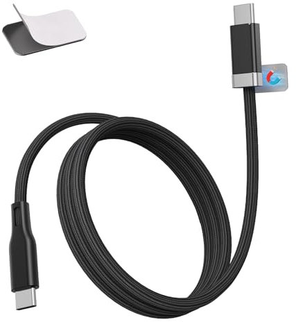 Magtame Cable USB C a USB C de 3,3 ft/1 m con soporte magnético para cables, Staycable de carga rápida de 60 W y sincronización de datos tipo C, cable de cargador trenzado y Easy Snap on para portátil