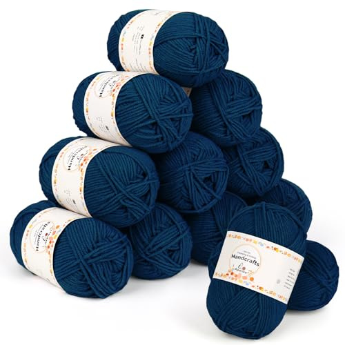 Aeelike 600g(12x50g) Strickgarn Baumwolle aus Acryl, 5Ply Wolle zum Häkeln, Ultraweiche Garn zum Häkeln und Stricken, Acryl Häkelwolle von Socken, Jean Blau