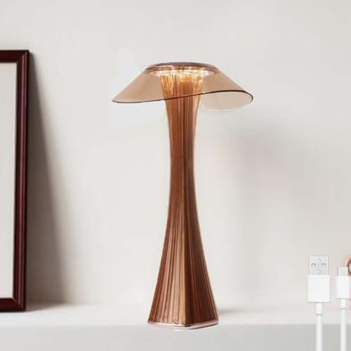 LOGT LED Akku Tischlampe Kabellos Batterie Nachttischlampe Touch Dimmbar Tischleuchte USB Aufladbar Modern Gebogene Design Nachttischleuchte Touch Controls für Schlafzimmer Esszimmer,Braun