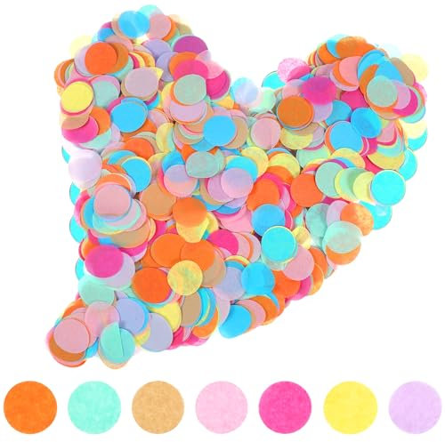 Nogeqi 6000 Stück Bunt Konfetti Hochzeit, 2,5cm Konfetti Geburtstag Streudeko, Runde Confetti Pastell Dekor Konfettis Pride Konfettis Neon Confrty Multicolor Paper für Party Luftballons (Seidenpapier)