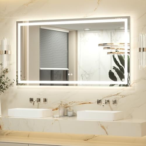 Keonjinn Badspiegel mit Beleuchtung 150x80cm, Beleuchtet Badezimmerspiegel Beschlagfrei Led Bad Spiegel mit Touch Schalter, 3 Lichtfarben Dimmbar Speicherfunktion Badezimmer Wandspiegel Ohne Rahmen