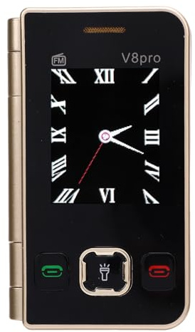 MENDUNER Klapptelefon mit Zwei Bildschirmen, UKW-Radio, Große Tasten, Mehrsprachig, 2G-Mobiltelefon mit LED-Taschenlampe mit Zwei Bildschirmen, Schnellwahlvibration für Zweisprachige (Gold)