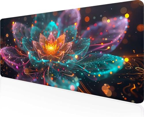 Gaming Mouse Pad Flower, Black Mouse Pad 1400x600x3 mm with Stitched Edges, Large Extended XXL Keyboard Mat with Anti Slip Base, Mause Mat for Desk Keyboard Decoration, Gifts for Men PjY7819 4-C