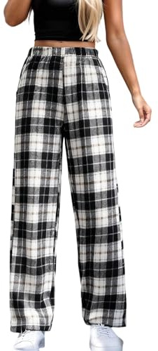 Generisch Pantalon de pyjama en flanelle pour femme avec motif vache, pantalon de pyjama à carreaux, vêtements de détente chauds et vêtements de maison