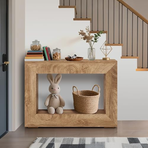 Garvee Landhausstil Konsolentisch 120 cm – Schmaler Sofa- & Flurtisch mit Ablage, viel Stauraum, Vintage Massivholz-Optik, Rechteckiges Design, ideal für Wohnzimmer, Flur & Eingang – Mountain Muster