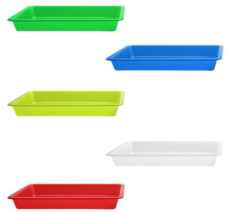 Wellrun 5 Pcs Plastic Anti-Slip Trays,Multicolor Play Serving Trays,Crafts Organizer for Art,DIY Projects,School,Home Organization,Painting,Science Activities,28 x 21 x 3 cm