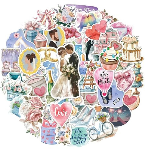 Sticker Hochzeit Gästebuch, 50pcs JGA Sticker Hochzeit Gästebuch, Aufkleber Hochzeits, Valentinstag Vinyl Stickers, Love Stickers Deko, Valentinstag Aufkleber Dekorative, Hochzeitssticker