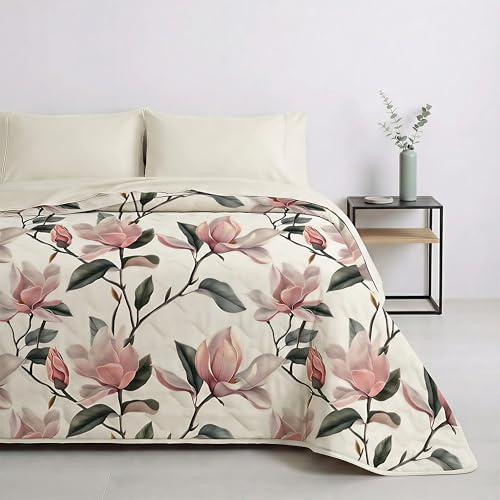 Mahome Trapuntino Matrimoniale Primaverile Estivo in 100% Puro Cotone 260x260 cm Leggero Double Face - Copriletto Trapuntato morbido Traspirante Anallergico - Made in Italy – Bocciolo Rosa