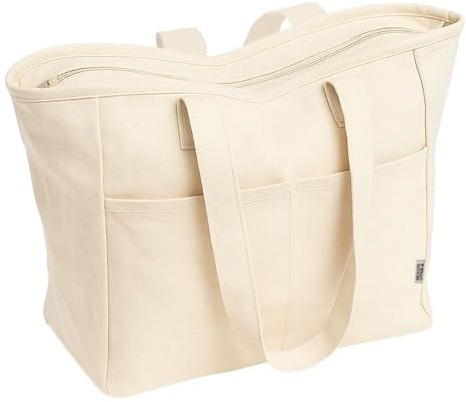 Artexia Bolsa con cremallera 42 x 37 x 15 cm - Bolsa de lona con asas largas de 70 cm - Bolsa de la compra de algodón reciclado 450 g/m² - Doble bolsillo frontal - Grande 26 l