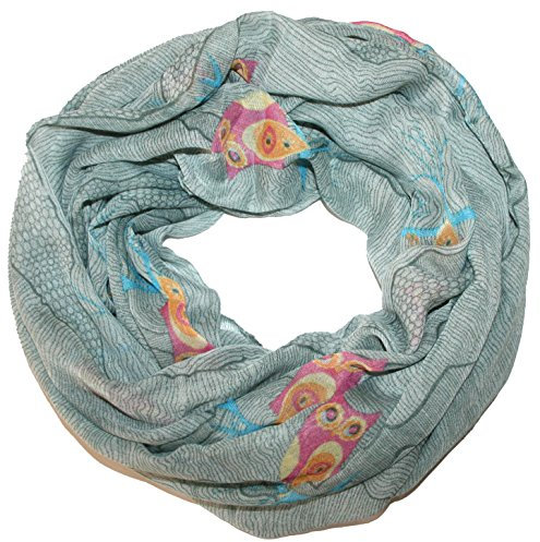 ACC lustiger Eulen Damen Loop Schal - (Owl Eule Kauz) (grau)