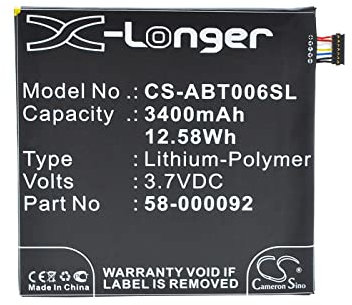 VINTRONS 3400mAh Battery For Amazon 26S1006, 58-000092