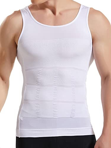 HANERDUN Débardeur Gynécomastie Compression Cacher Seins Homme Shapewear Moobs Aplatir Entier Abdomen et Masque Les Courbes, Blanc, M