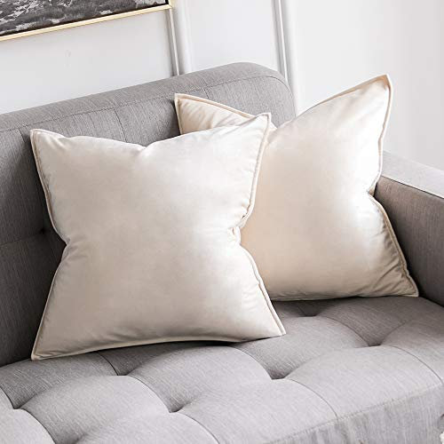 MIULEE 2er Set Samt Kissenbezug Flansch Kissenhülle Dekorative Sofakissen Dekokissen Umwickelte Kante Kissenbezüge Zierkissenbezug für Sofa Wohnzimmer Schlafzimmer 45x45 cm Creme weiß