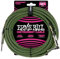 Ernie Ball 18 ft Braided Straight Angle Inst Cable Black Green