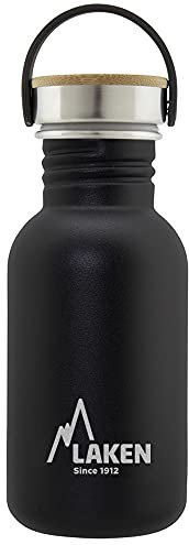 Laken sehr robuste Edelstahlflasche Schwarz Unisex-Botella de Acero Inoxidable Muy Resistente para Adultos, 0,5 l, Color Negro 0,5