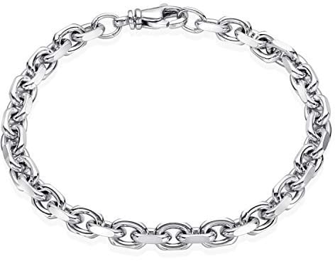 Materia Herren Armband Silber 925 6mm breit - Herrenarmband Ankerkette diamantiert rhodiniert SA-89-19cm