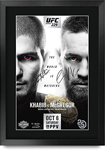 HWC Trading UFC 229 Fight Khabib Nurmagomedov vs Conor McGregor Gifts, gedrucktes Autogramm für UFC-Fans, gerahmt, A3