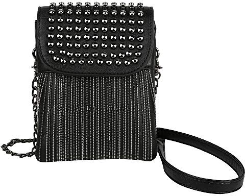 Kris Anna Rivet Mini Sac a bandoulière avec Chaîne Frange pour Femme Noir