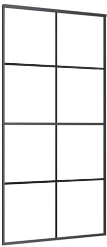 vidaXL Schiebetür Rostfrei Glasschiebetür Glastür Tür Schiebetürsystem Schiebetürbeschlag Alu Aluminium ESG-Glas 5mm 102,5×205cm Schwarz