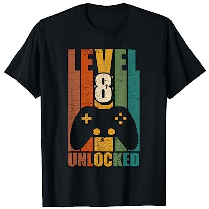 Gaming Vintage 8th Birthday Gift 8 Year Old Boy Girl Gamer T-Shirt