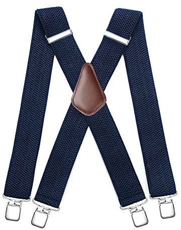 HISDERN Hosenträger für herren mit sehr Starken 4 Metall Clip X-Form Navy Blau Hosenträger breit 5cm Lang Einheitsgröße für Männer und Damen Einstellbar und Elastisch