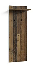 byLIVING Wandpaneel Jakob/Garderoben-Paneel in Altholz-Optik braun/Melamin-Beschichtung/Kleiderstange, 2 Haken und Regal/Platzsparende Wandgarderobe/Garderoben-Set/B 48, H 140, T 28 cm