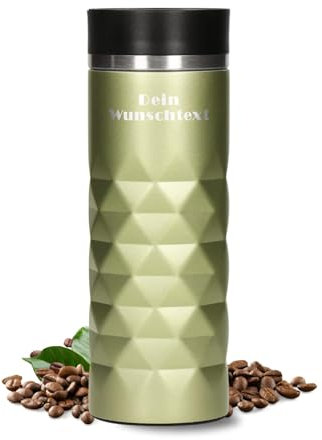 Mug Thermique Personnalisé, Gobelet Isotherme en Acier Inoxydable, 100 % Étanche et Isolé Thermiquement, 450 ml, Personnalisable avec Nom ou Inscription (Vert Saphir)