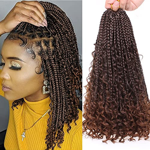 Xtrend Haarverlängerung, 35,6 cm, Häkelhaar, Boho-Stil, geflochtene Zöpfe mit lockigen Enden für schwarze Frauen, Göttinnen-Häkelzöpfe, vorgeknüpft, Kunsthaar, 8 Packungen, Ombre-Braun, T30#