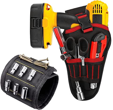 Tiuxiu 1PCS Cintura Porta Attrezzi Borsa Porta Attrezzi Con1PCS Bracciale Magnetico Polsiera Magnetica Adatto per Elettricisti Falegnami Tecnici Della Manutenzione Di Auto