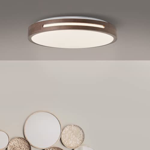 Lightbox LED Wand- & Deckenlampe mit 3-Stufen-Dimmer & dunkelbraunem Holz Rahmen vom Kautschukbaum & warmweißer Lichtfarbe (3000 K) | Ø 39 cm | 24 W | 2100 lm | aus/Kunststoff/Metall/Holz