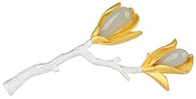 Ibuprofen Broche Fleur Rétro S925 en Argent Sterling Plaqué or Incrusté de Néphrite Tulipe Rétro Élégance Broche Femmebroche