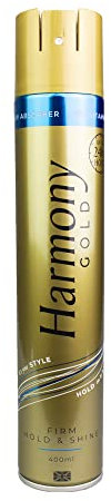 Harmony Gold HairSpray Firm Hold and Shine 400ml With Uv Filters Argon Oil Vitamin Pro B5