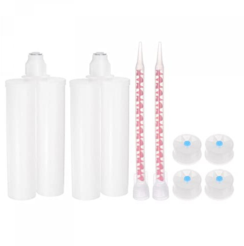 sourcing map 2Pcs Epoxy Gun Adhesive Cartridge, Plastic Resin Mixer Dual Glue Cartridge with Mixing Tube for 400ml/13.5oz 1:1 AB Glue Adhesive Gun