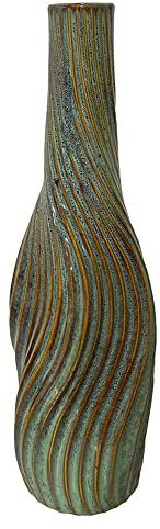 Bodenvase Vase Standvase Keramik Handgefertigt Rillen Struktur Türkis 50cm