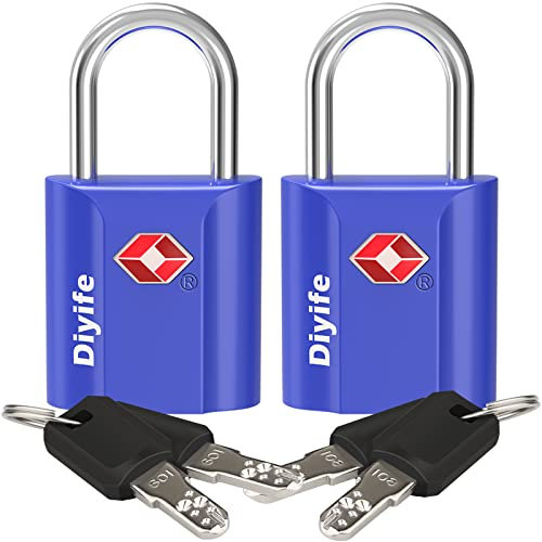 Diyife TSA Cadenas à Bagages avec Clé [2 Pack], 4 Clés, Serrure de Voyage, Cadenas de Sécurité à Combinaison, pour Valise, Sacoche de Bagage, Bleu