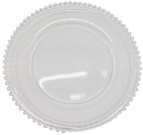WedDecor 33cm Round Charger Plate, 1pc Charger Plate, for Centerpiece Presentation Dinner Plate Set, Weddings, Banquets, Christmas Parties Table Decorations, Clear Beads