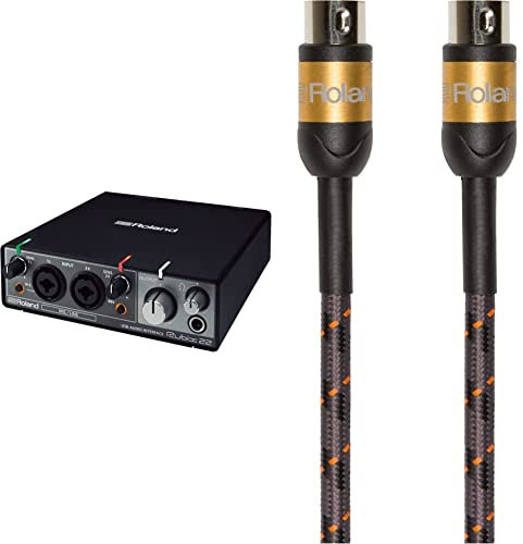Roland RUBIX22 hochauflösendes Interface mit je 2 Ein-/Ausgängen, Hi-Res Interface für Mac, PC und Ipad mit zwei Eingängen und zwei Ausgängen & Gold-Serie Premium-MIDI-Kabel, Länge: 3 ft./1 m