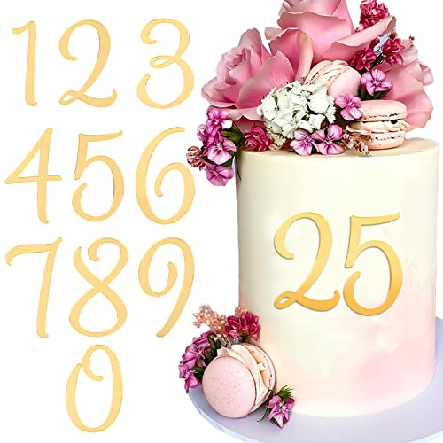 BETESSIN 10Pcs Zahlen Deko Torte 0-9 Gold Kuchen Dekoration Geburtstag Acryl Tortendeko Tortenaufsatz Kuchen Topper Set für Party Hochzeit Jubiläum Feier Stil B