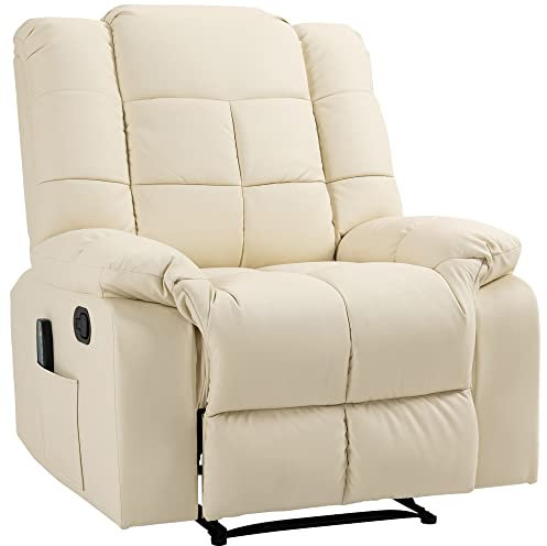 HOMCOM Massagesessel Fernsehsessel Elektrisch Relaxsessel mit Massagefunktion Kunstleder Holz Stahl Schaumstoff Cremeweiß 94 x 99 x 99 cm