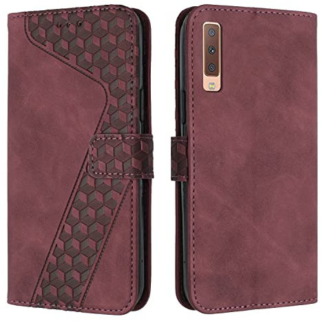 OKZone Kompatibel mit Samsung Galaxy A7 2018/A750 Hülle, Handyhülle Samsung A7 2018/A750, PU Leder Tasche Wallet Schutzhülle Flip Cover Klappbar Etui mit Magnet Kartenfach TPU Lederhülle (Rot)