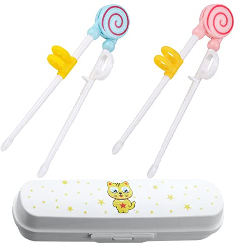 2 Paare stäbchen kinder, Trainingsstäbchen für Anfänger mit Assistent, Mehrweg-Essstäbchen, Die Essstäbchen Trainieren, zum Trainieren von Stäbchen, chopsticks kids, Mit tragbaren Box(Lutscher)